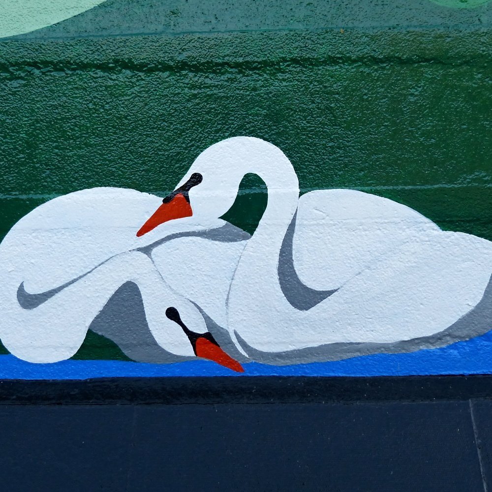Public painting of swans near Caversham lock
